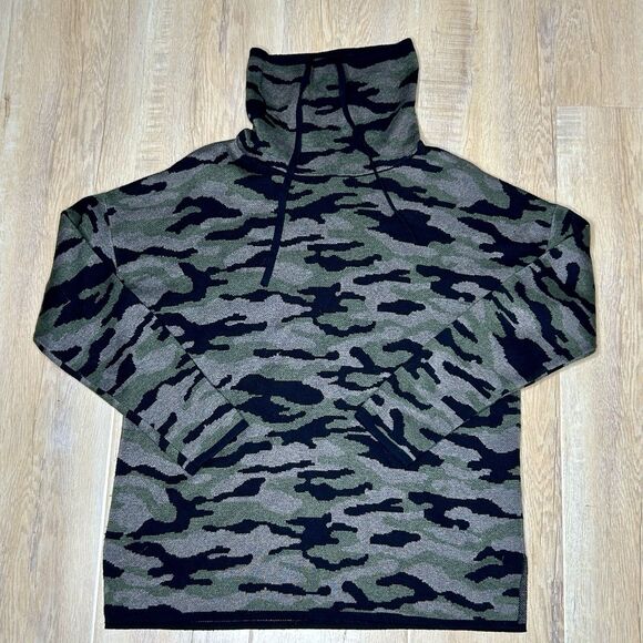 Rachel Zoe Camo Sweater Army Green Black Rolled Turtleneck Women's Medium - Picture 1 of 11